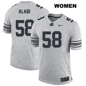 Women's NCAA Ohio State Buckeyes Joshua Alabi #58 College Stitched Authentic Nike Gray Football Jersey XH20N66ZF